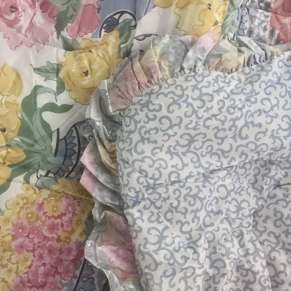 Lady Pepperell Vintage Twin Comforter Blue Ginger Jar Reversible Ruffled Rare